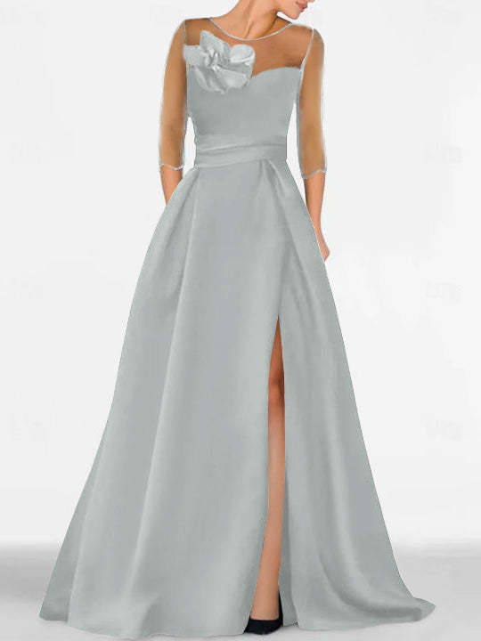 Sweetheart A-Line Princess Gown with 3/4 Sleeves and Lace Floral Detail for the Mother of the Bride