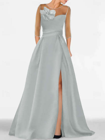 Sweetheart A-Line Princess Gown with 3/4 Sleeves and Lace Floral Detail for the Mother of the Bride