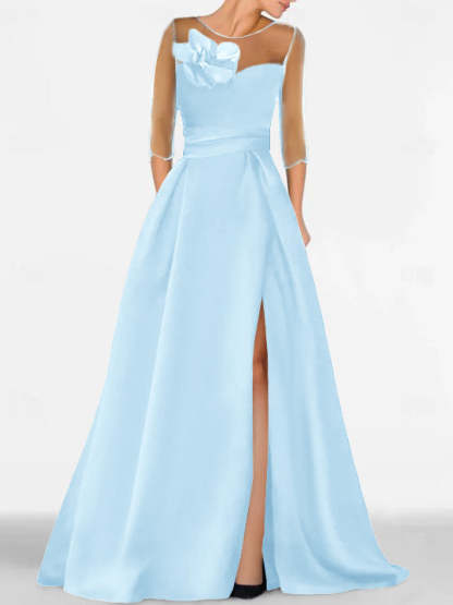 Sweetheart A-Line Princess Gown with 3/4 Sleeves and Lace Floral Detail for the Mother of the Bride