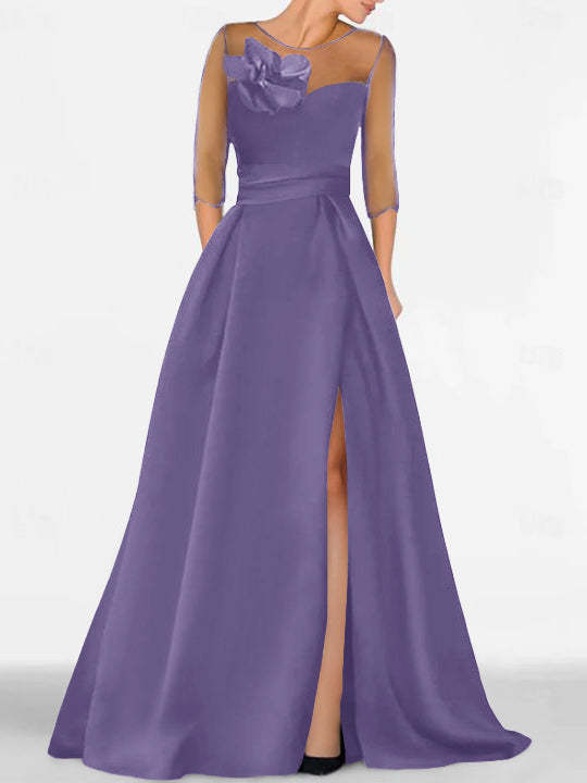 Sweetheart A-Line Princess Gown with 3/4 Sleeves and Lace Floral Detail for the Mother of the Bride