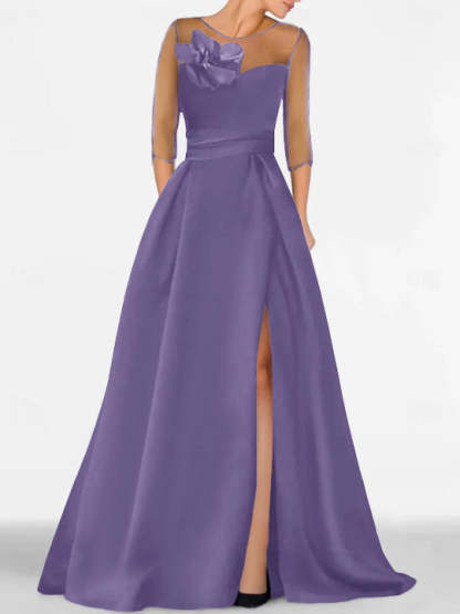 Sweetheart A-Line Princess Gown with 3/4 Sleeves and Lace Floral Detail for the Mother of the Bride