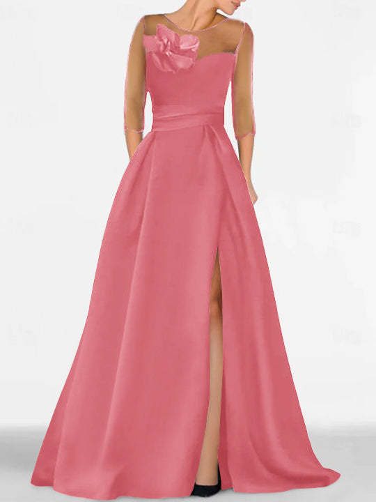 Sweetheart A-Line Princess Gown with 3/4 Sleeves and Lace Floral Detail for the Mother of the Bride