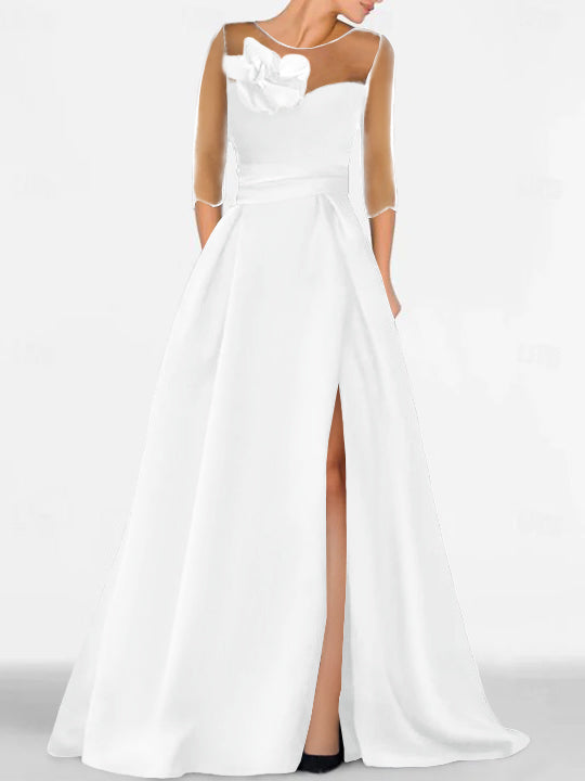 Sweetheart A-Line Princess Gown with 3/4 Sleeves and Lace Floral Detail for the Mother of the Bride