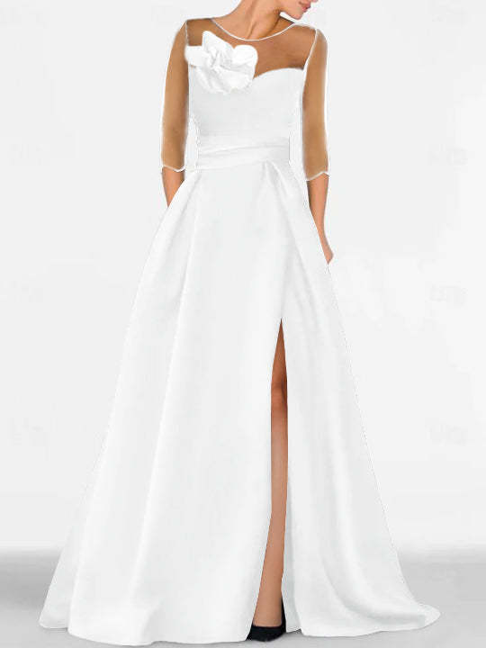 Sweetheart A-Line Princess Gown with 3/4 Sleeves and Lace Floral Detail for the Mother of the Bride