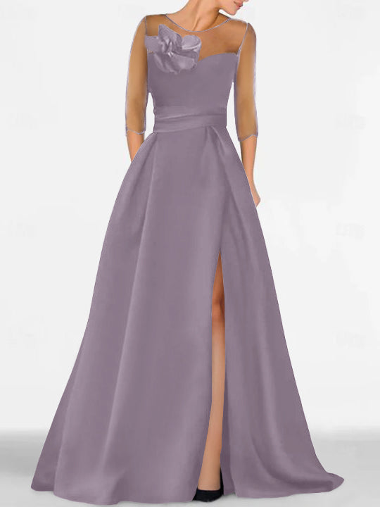 Sweetheart A-Line Princess Gown with 3/4 Sleeves and Lace Floral Detail for the Mother of the Bride