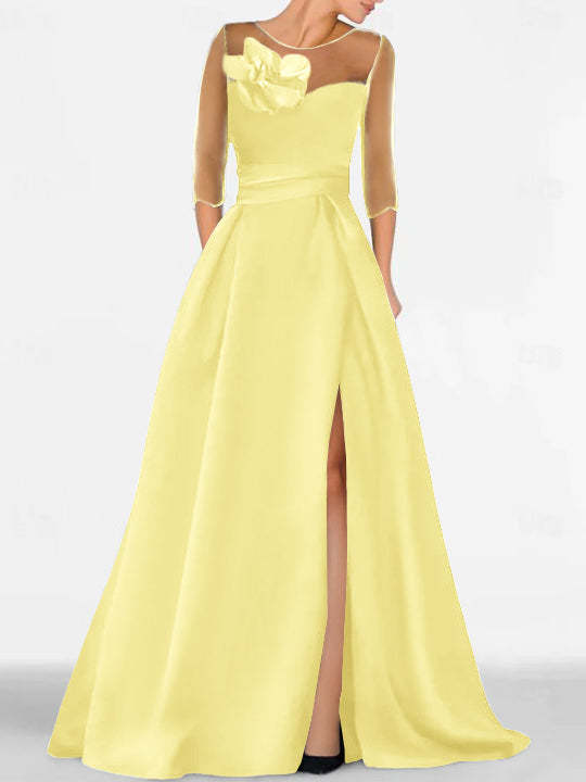 Sweetheart A-Line Princess Gown with 3/4 Sleeves and Lace Floral Detail for the Mother of the Bride