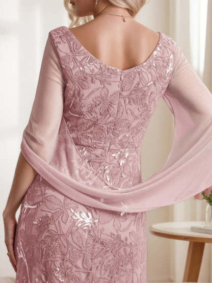 V-Neck A-Line Princess Ankle-Length Mother of the Bride Dress in Solid Color with Lace and Half Sleeves-BMbridal.UK