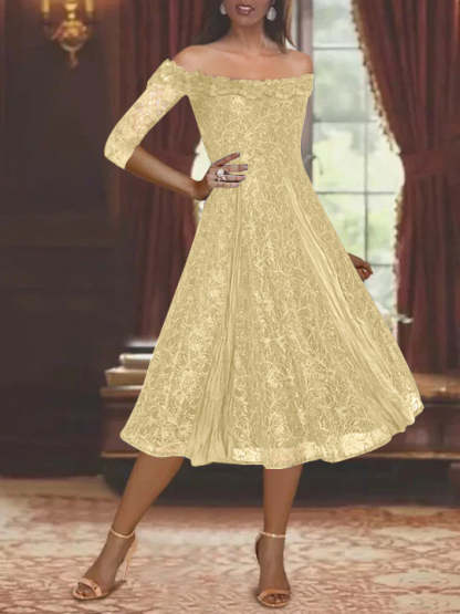 Off-the-shoulder A-Line Princess Dresses for Mothers of the Bride & Groom with Half Sleeves and Lace