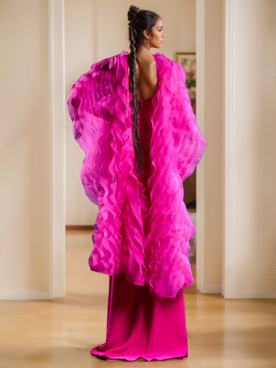 Unique Strapless Sleeveless Floor-Length Mother of the Bride Dress with Wraps & Ruffles