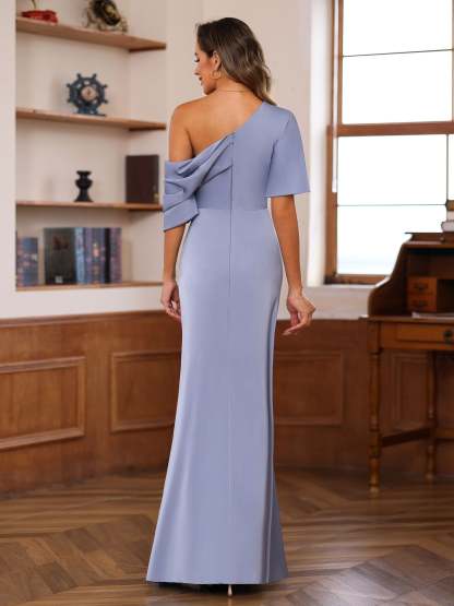 One-Shoulder Silk Satin Gown with Ruffles for the Mother of the Bride