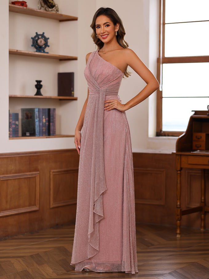 One-Shoulder Ruffled Floor-Length A-Line Mother of the Bride Dress
