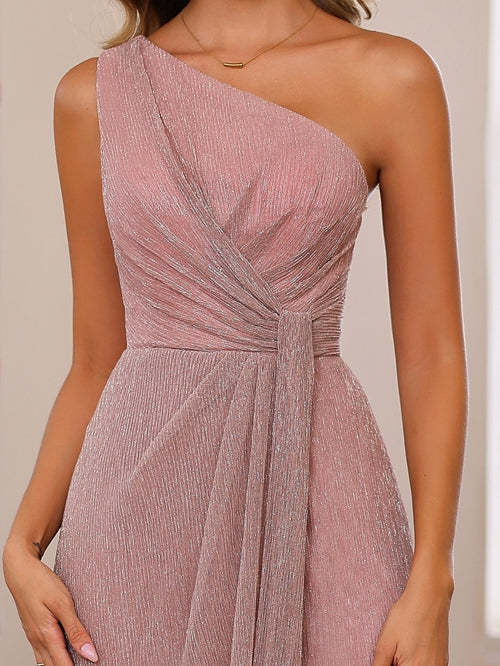 One-Shoulder Ruffled Floor-Length A-Line Mother of the Bride Dress
