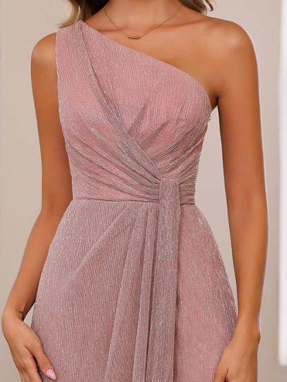 One-Shoulder Ruffled Floor-Length A-Line Mother of the Bride Dress