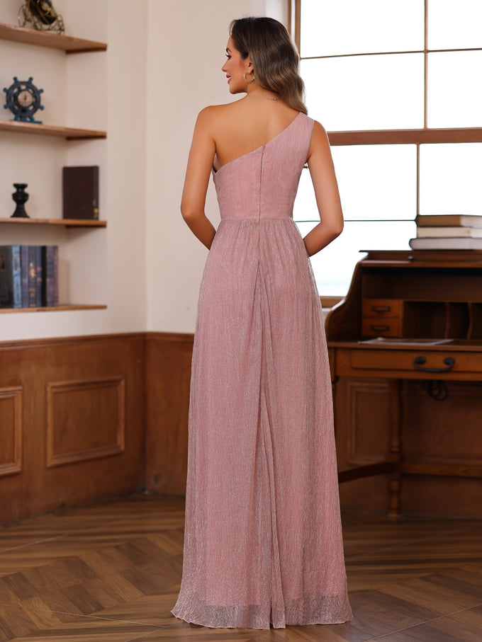 One-Shoulder Ruffled Floor-Length A-Line Mother of the Bride Dress