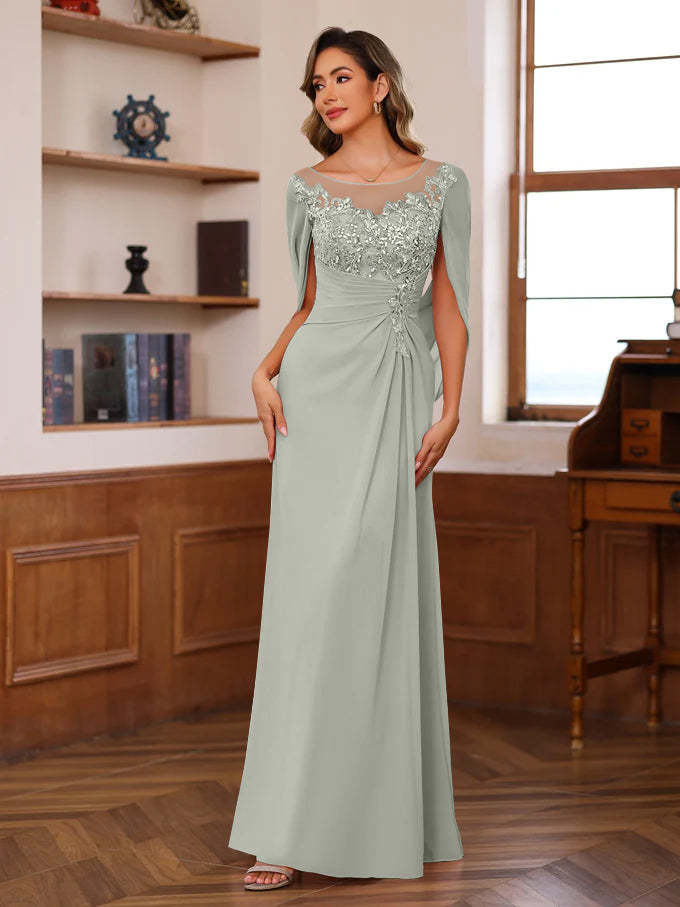 Floor-Length A-Line Princess Scoop Mother of the Bride Dresses with Pleated & Sequins