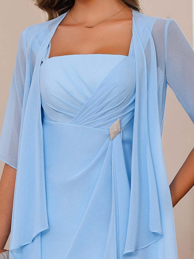 Plus Size Knee-Length Mother of the Bride A-Line Dress with Square Neck Ruffles and Jacket