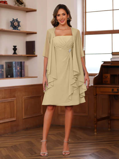 Knee-Length Square Neck A-Line Mother of the Bride Dresses With Ruffles and Jacket
