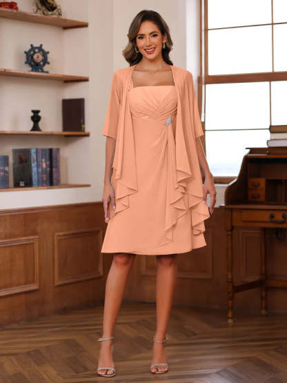 Knee-Length Square Neck A-Line Mother of the Bride Dresses With Ruffles and Jacket