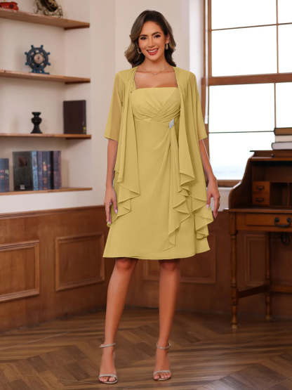 Knee-Length Square Neck A-Line Mother of the Bride Dresses With Ruffles and Jacket