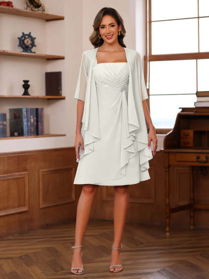 Knee-Length Square Neck A-Line Mother of the Bride Dresses With Ruffles and Jacket