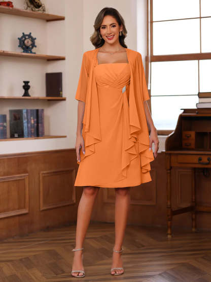 Knee-Length Square Neck A-Line Mother of the Bride Dresses With Ruffles and Jacket