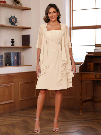 Knee-Length Square Neck A-Line Mother of the Bride Dresses With Ruffles and Jacket