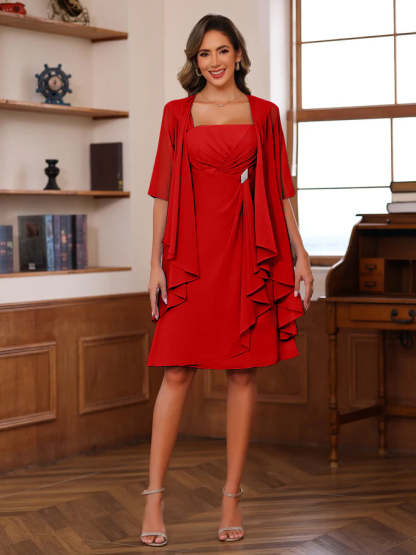 Knee-Length Square Neck A-Line Mother of the Bride Dresses With Ruffles and Jacket