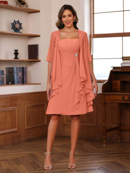 Knee-Length Square Neck A-Line Mother of the Bride Dresses With Ruffles and Jacket