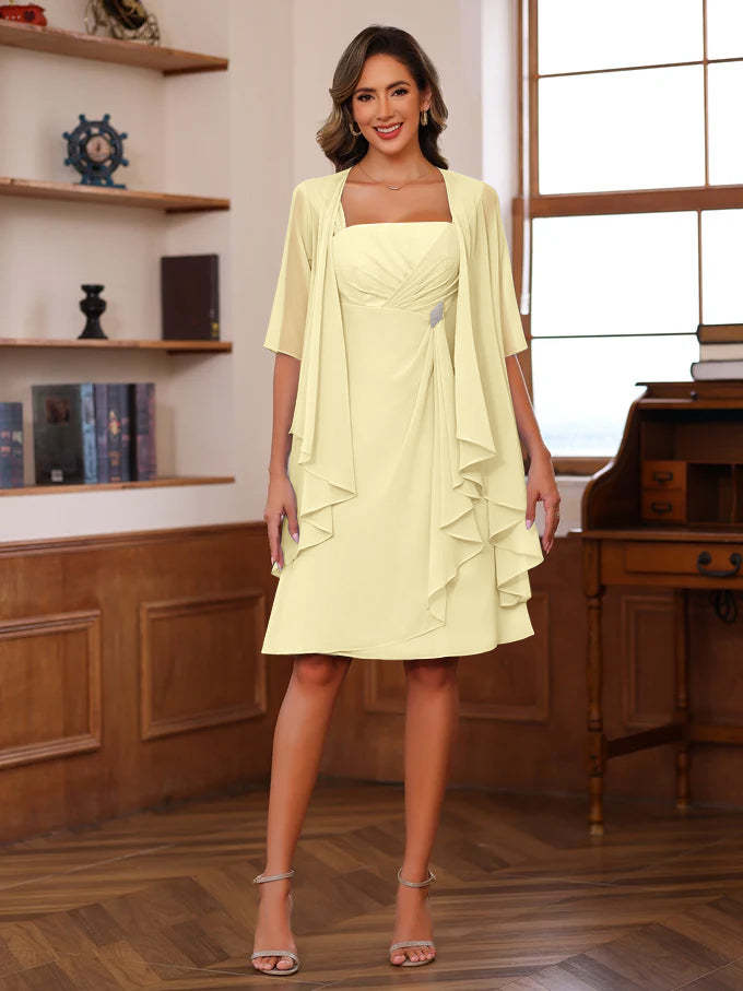 Knee-Length Square Neck A-Line Mother of the Bride Dresses With Ruffles and Jacket