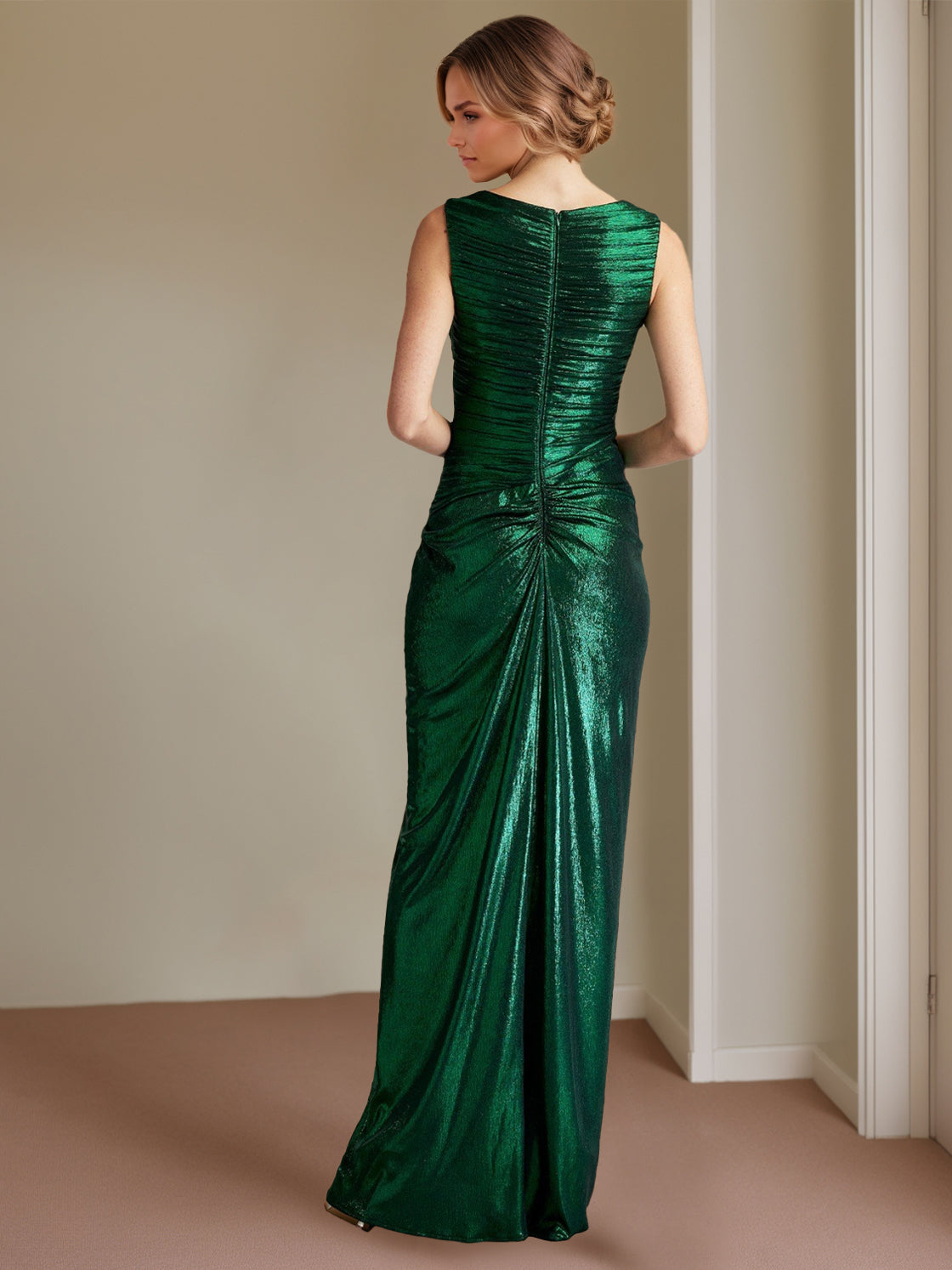 Asymmetrical Sheath/Column Prom Gown with Side Slit and Ruffles Sleeveless and Floor-Length