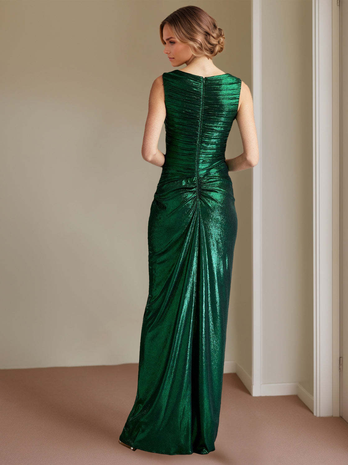 Asymmetrical Sheath/Column Prom Gown with Side Slit and Ruffles Sleeveless and Floor-Length