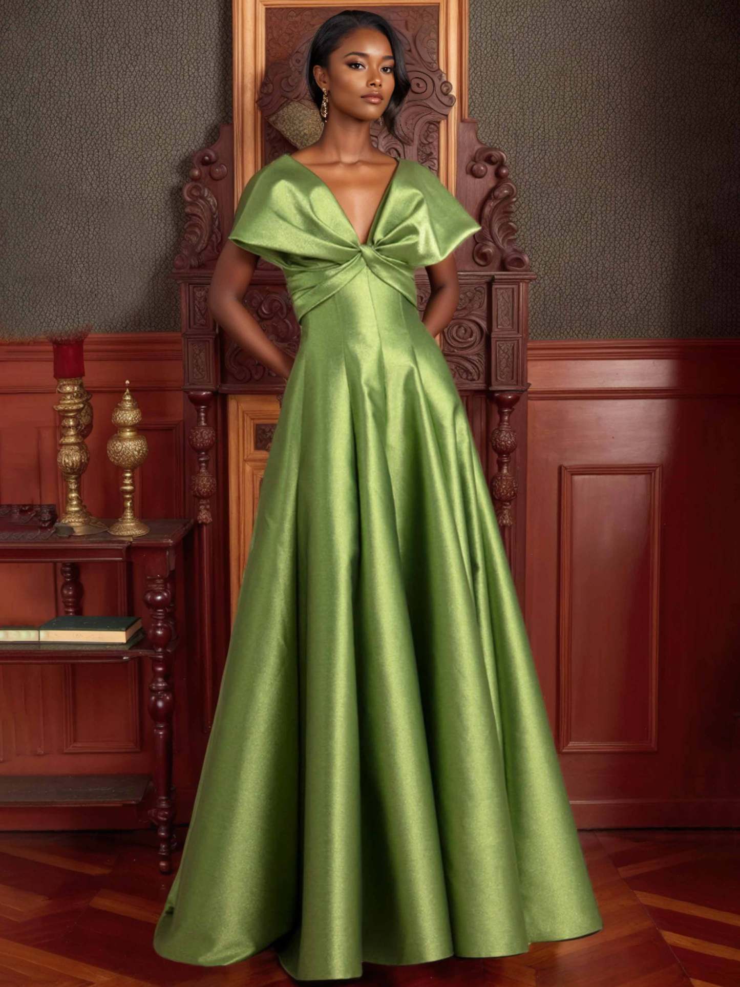 Unique V-Neck Sleeveless A-Line Princess Mother Of The Bride Dresses with Ruffles