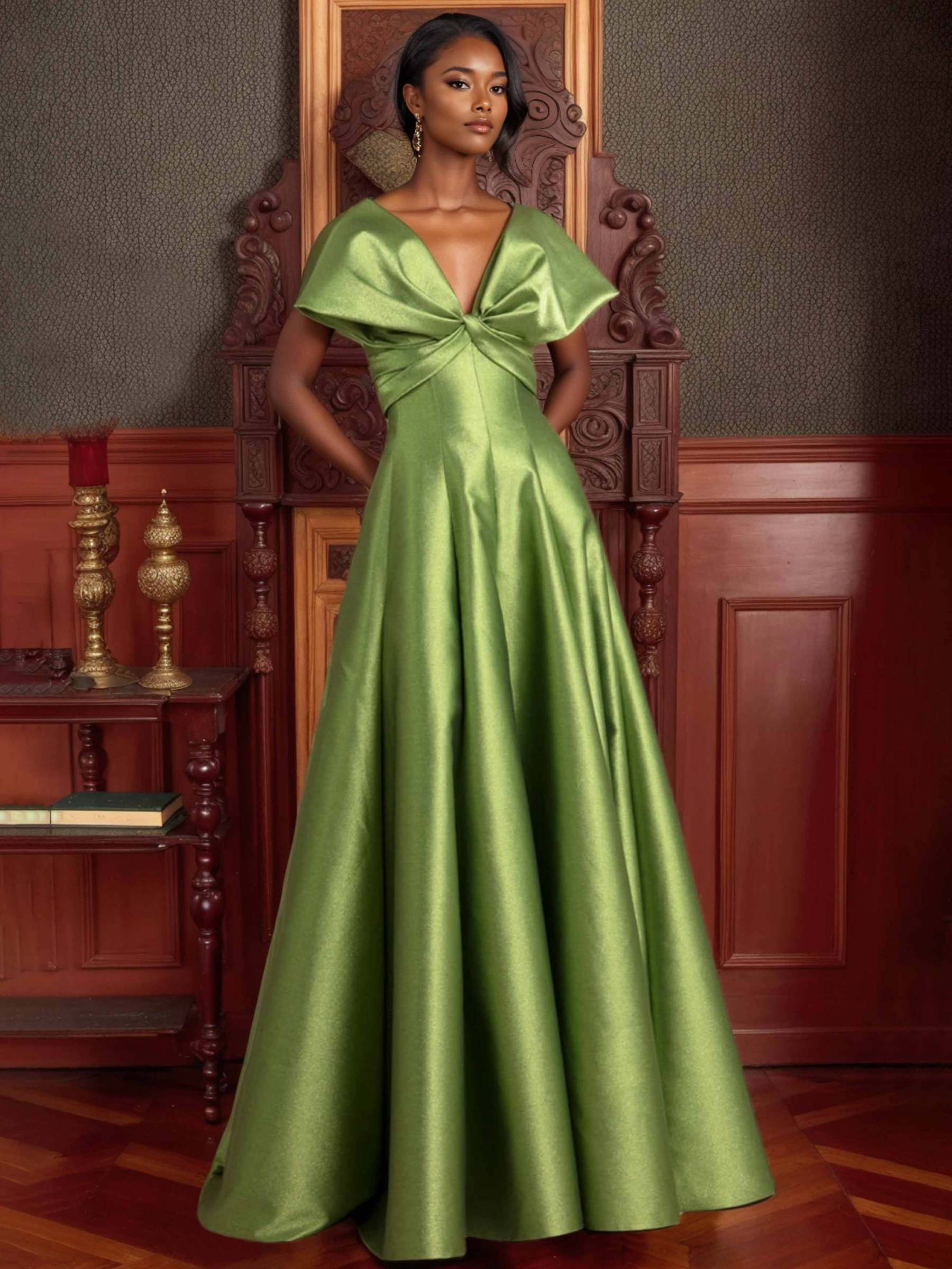 Unique V-Neck Sleeveless A-Line Princess Mother Of The Bride Dresses with Ruffles