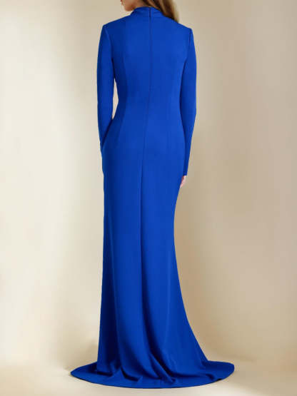Floor-Length V-Neck Trumpet Mother of the Bride Dress with Mermaid Silhouette and Side Split