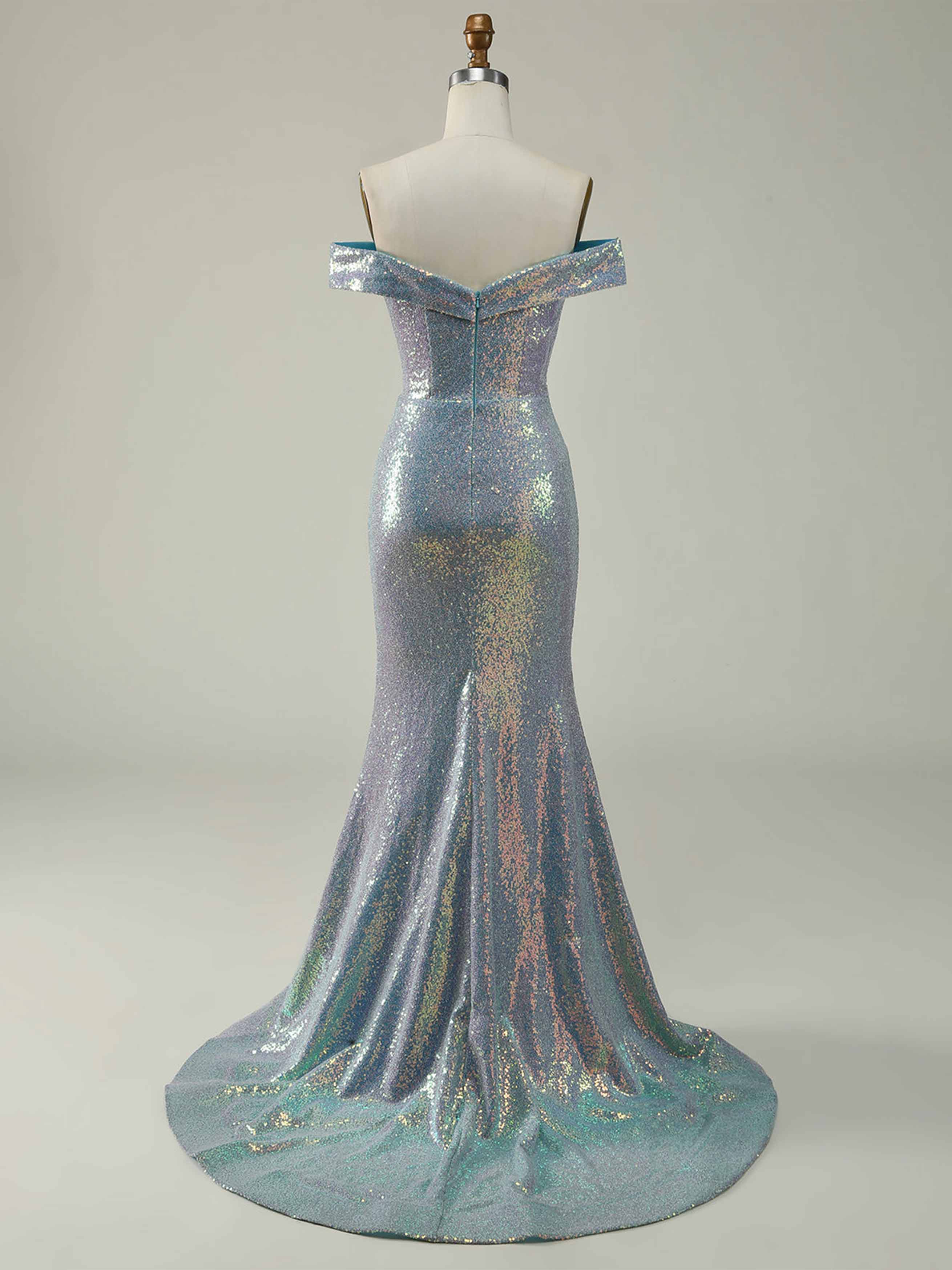 Off-the-Shoulder Sleeveless Mermaid/Trumpet Floor-Length Gown with Side Split Sequins and Ruffles