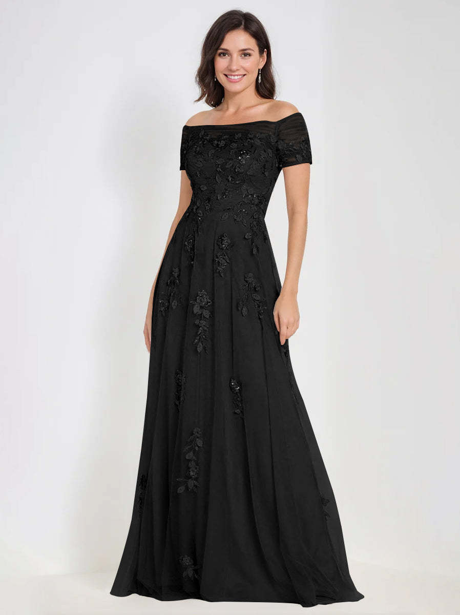 Sleeveless Off-the-Shoulder A-Line Dresses for Mother of the Bride & Groom with Appliques