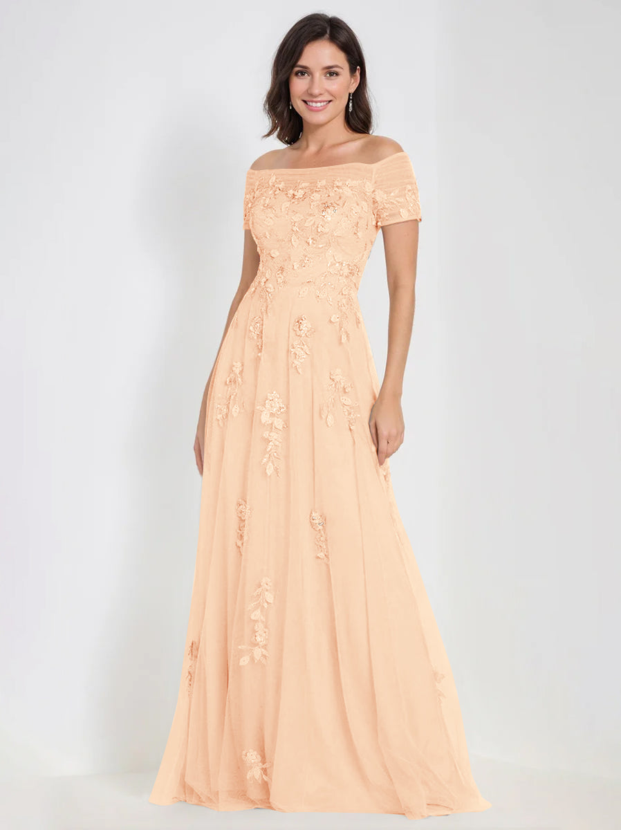 Sleeveless Off-the-Shoulder A-Line Dresses for Mother of the Bride & Groom with Appliques