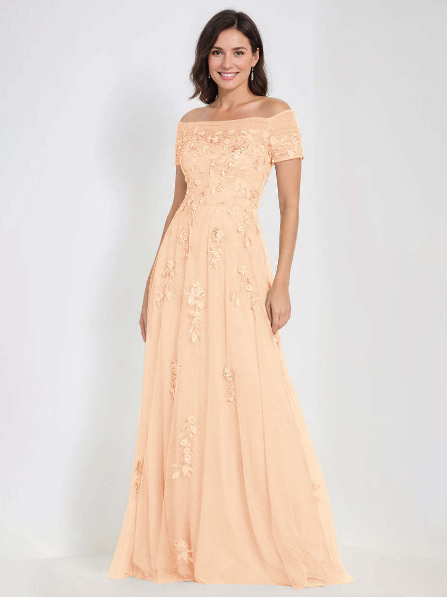Sleeveless Off-the-Shoulder A-Line Dresses for Mother of the Bride & Groom with Appliques