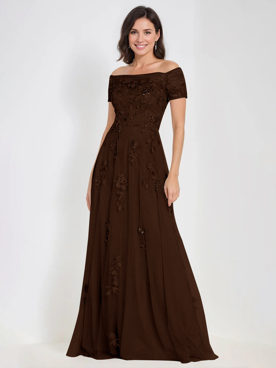 Sleeveless Off-the-Shoulder A-Line Dresses for Mother of the Bride & Groom with Appliques