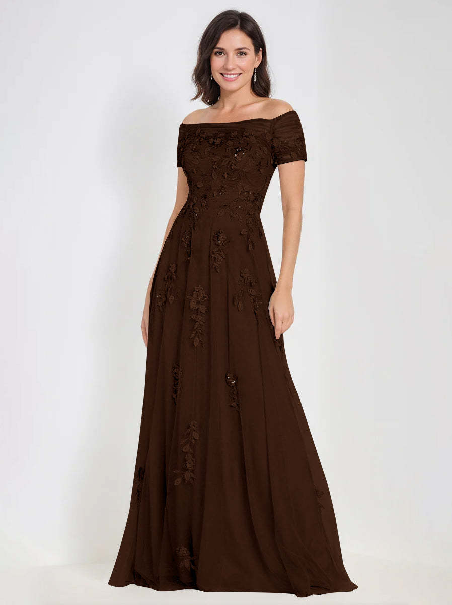 Sleeveless Off-the-Shoulder A-Line Dresses for Mother of the Bride & Groom with Appliques