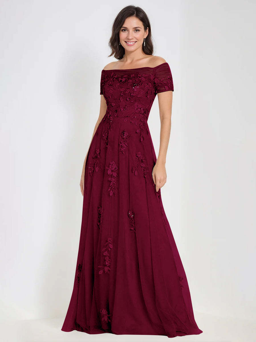Sleeveless Off-the-Shoulder A-Line Dresses for Mother of the Bride & Groom with Appliques