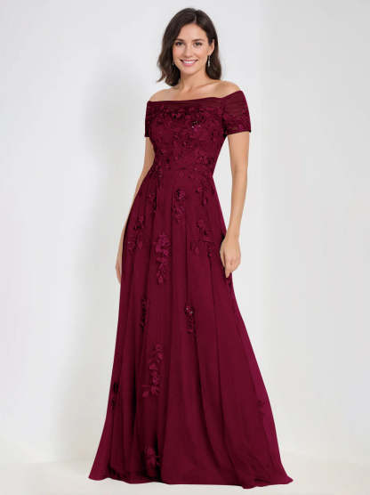 Sleeveless Off-the-Shoulder A-Line Dresses for Mother of the Bride & Groom with Appliques