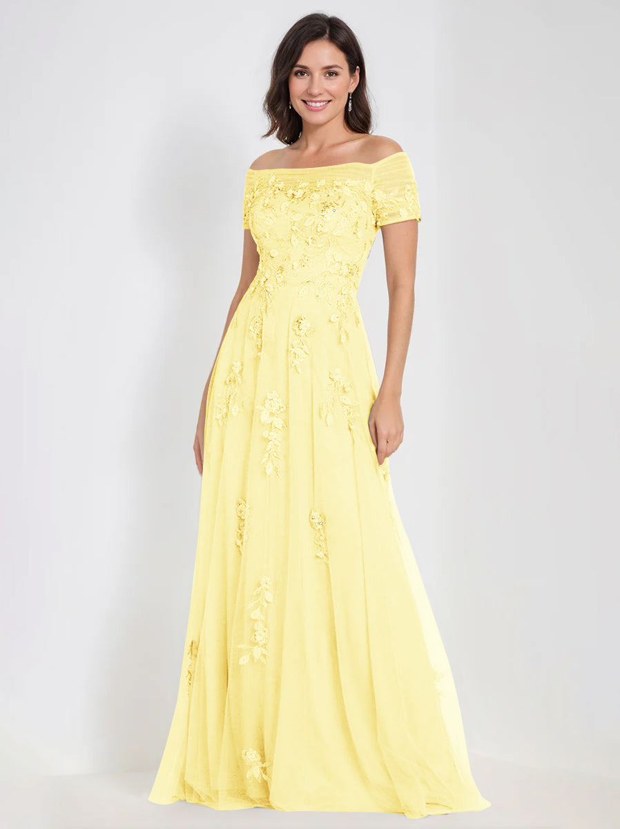 Sleeveless Off-the-Shoulder A-Line Dresses for Mother of the Bride & Groom with Appliques