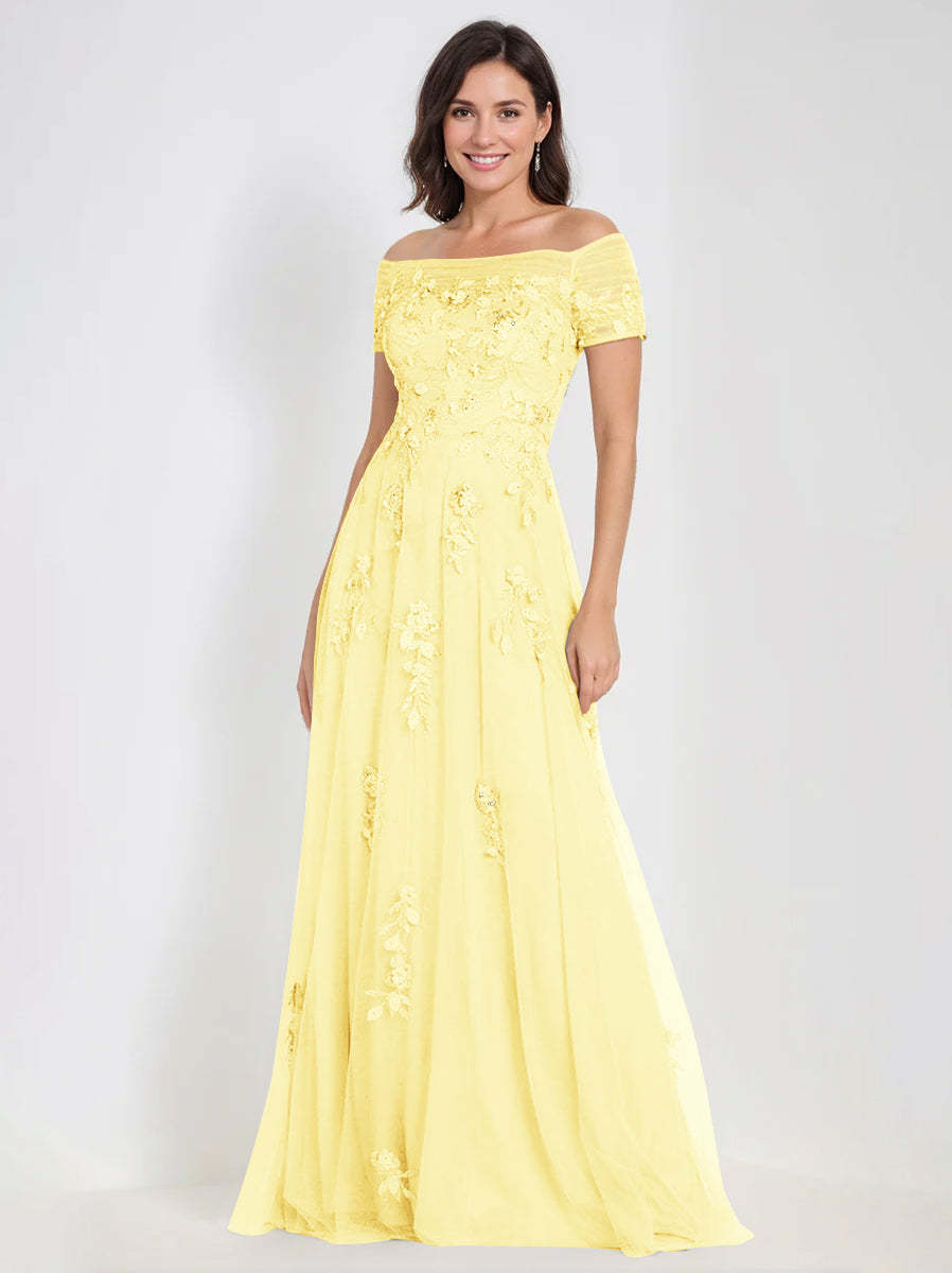 Sleeveless Off-the-Shoulder A-Line Dresses for Mother of the Bride & Groom with Appliques
