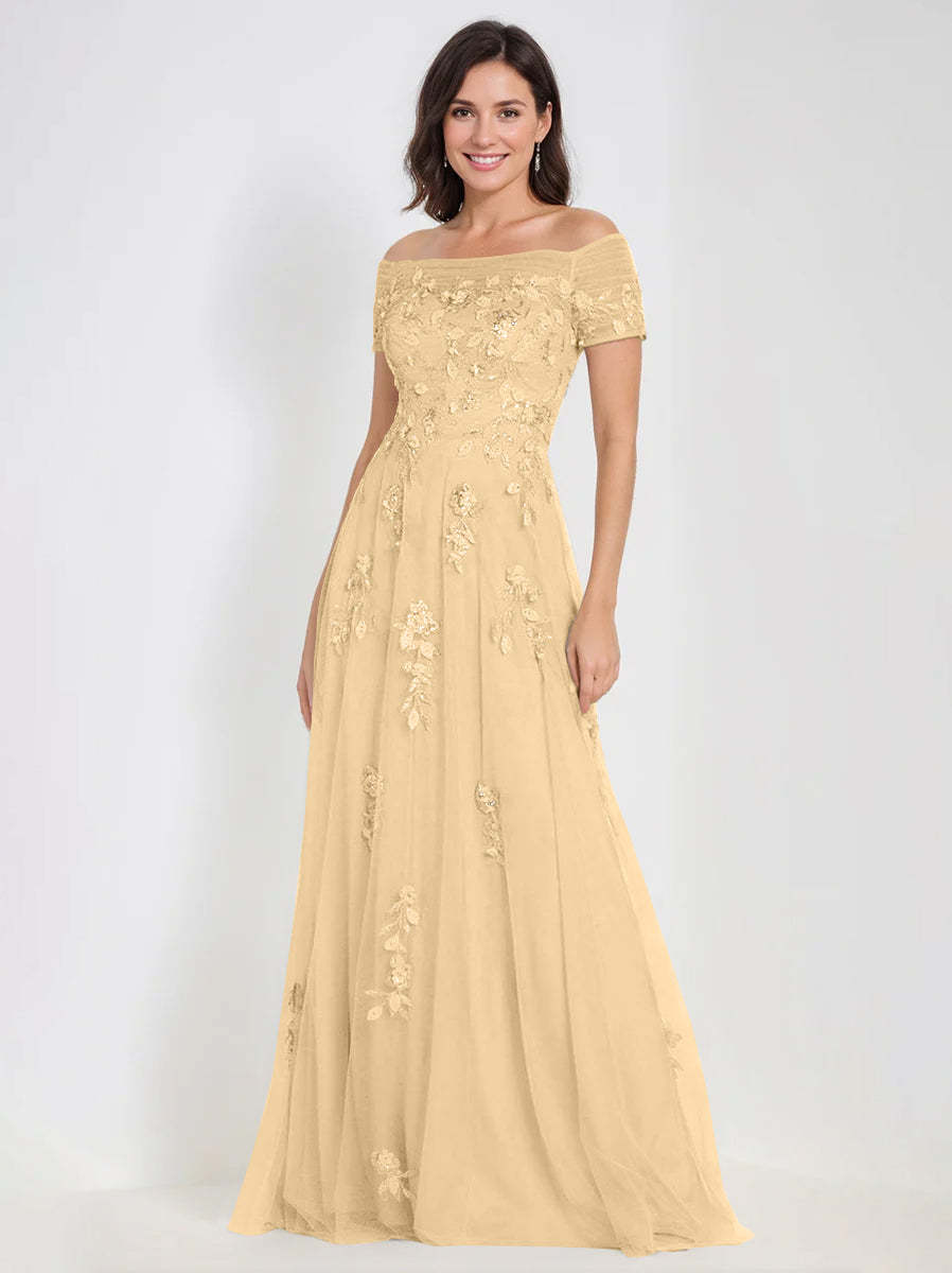 Sleeveless Off-the-Shoulder A-Line Dresses for Mother of the Bride & Groom with Appliques