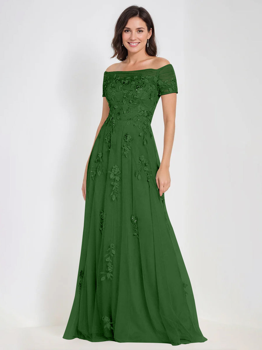 Sleeveless Off-the-Shoulder A-Line Dresses for Mother of the Bride & Groom with Appliques