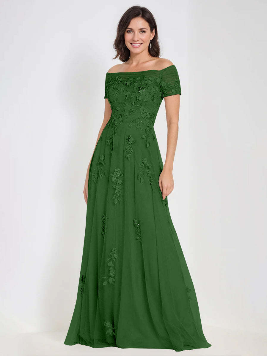 Sleeveless Off-the-Shoulder A-Line Dresses for Mother of the Bride & Groom with Appliques