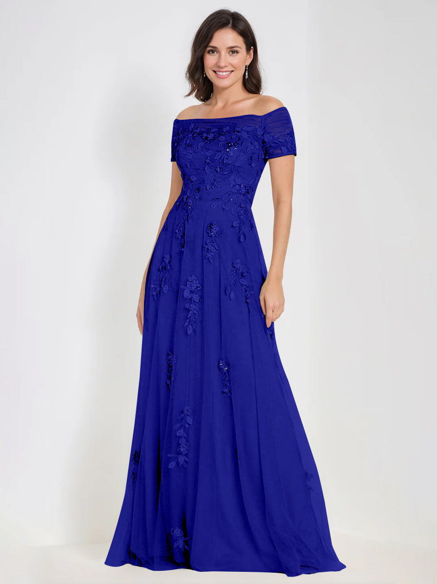 Sleeveless Off-the-Shoulder A-Line Dresses for Mother of the Bride & Groom with Appliques
