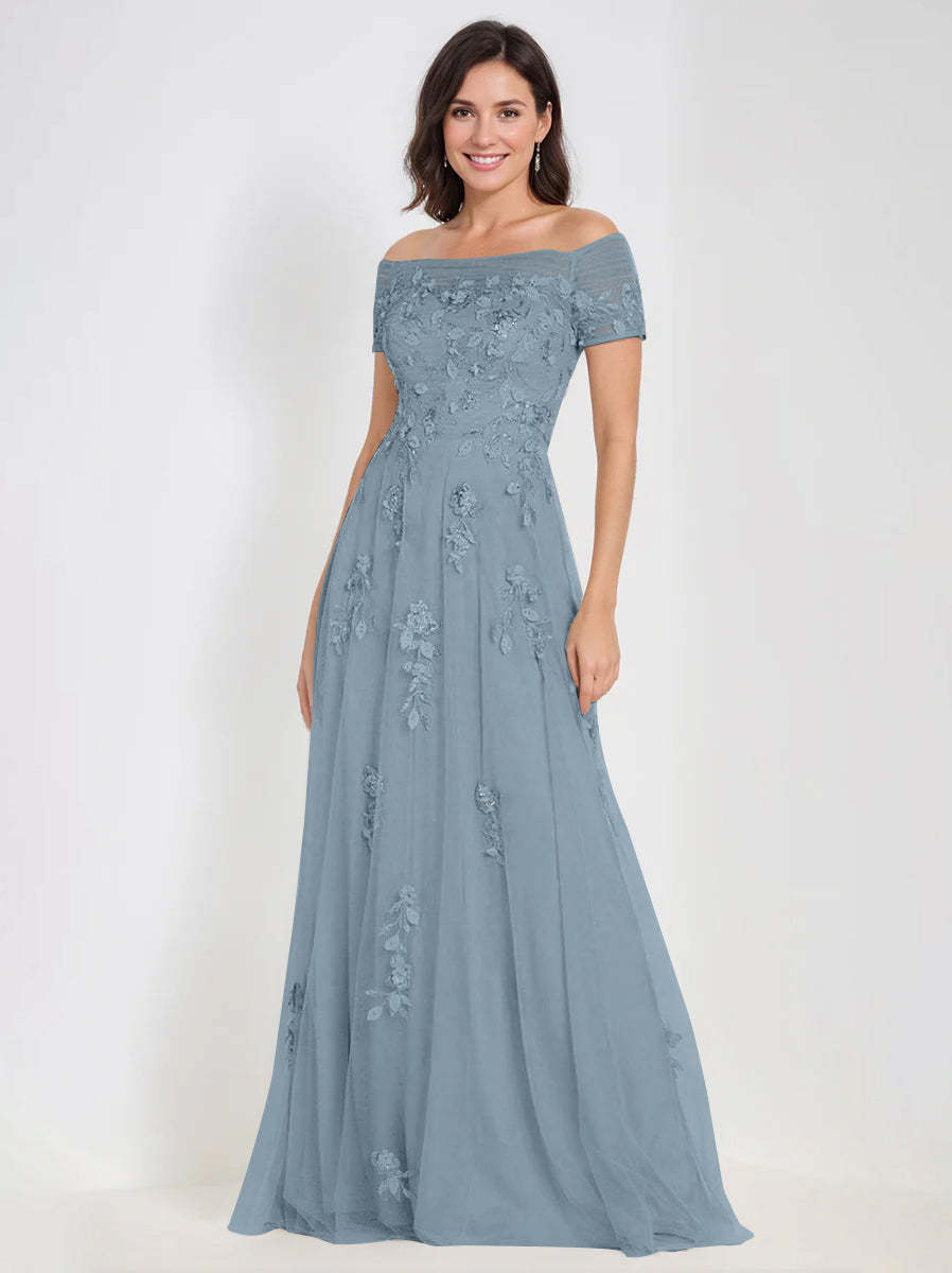 Sleeveless Off-the-Shoulder A-Line Dresses for Mother of the Bride & Groom with Appliques