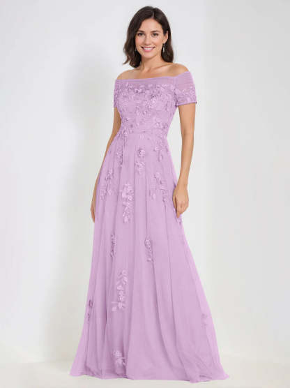 Sleeveless Off-the-Shoulder A-Line Dresses for Mother of the Bride & Groom with Appliques